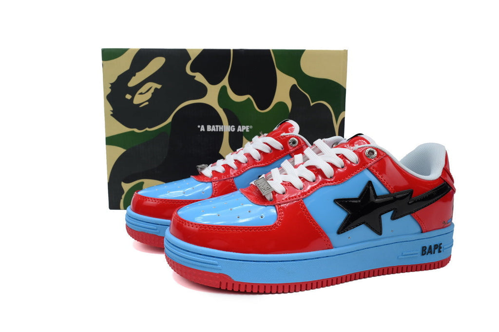 A BATHING APE BAPE STA Glossy Red & Sky Blue Sneakers | Women's & Men's Skate-Inspired Shoes