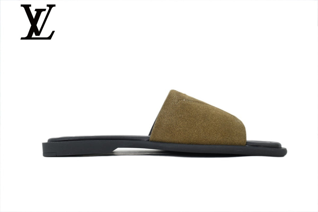 louis vuitton shoes for man  women Khaki Suede-Look Slides | Sizes 35–46
