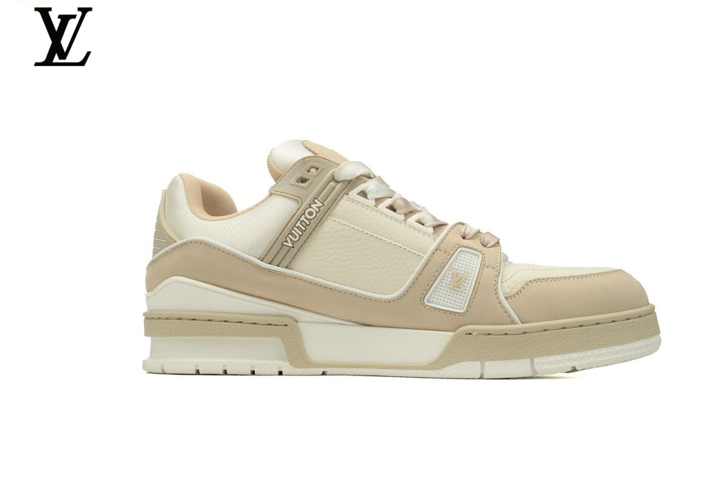 Louis Vuitton LV shoes for man  women Trainer Sneaker – Beige & White