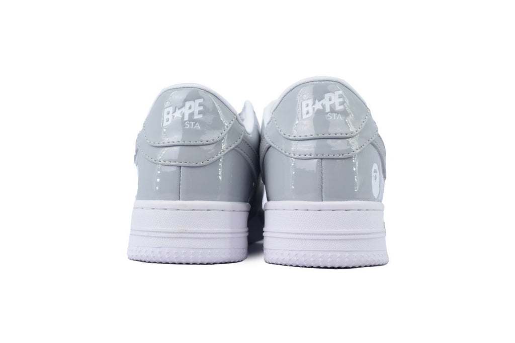 A BATHING APE BAPE STA Glossy Light Grey & White Oversized-Star Sneakers | Women's & Men's Skate-Inspired Shoes