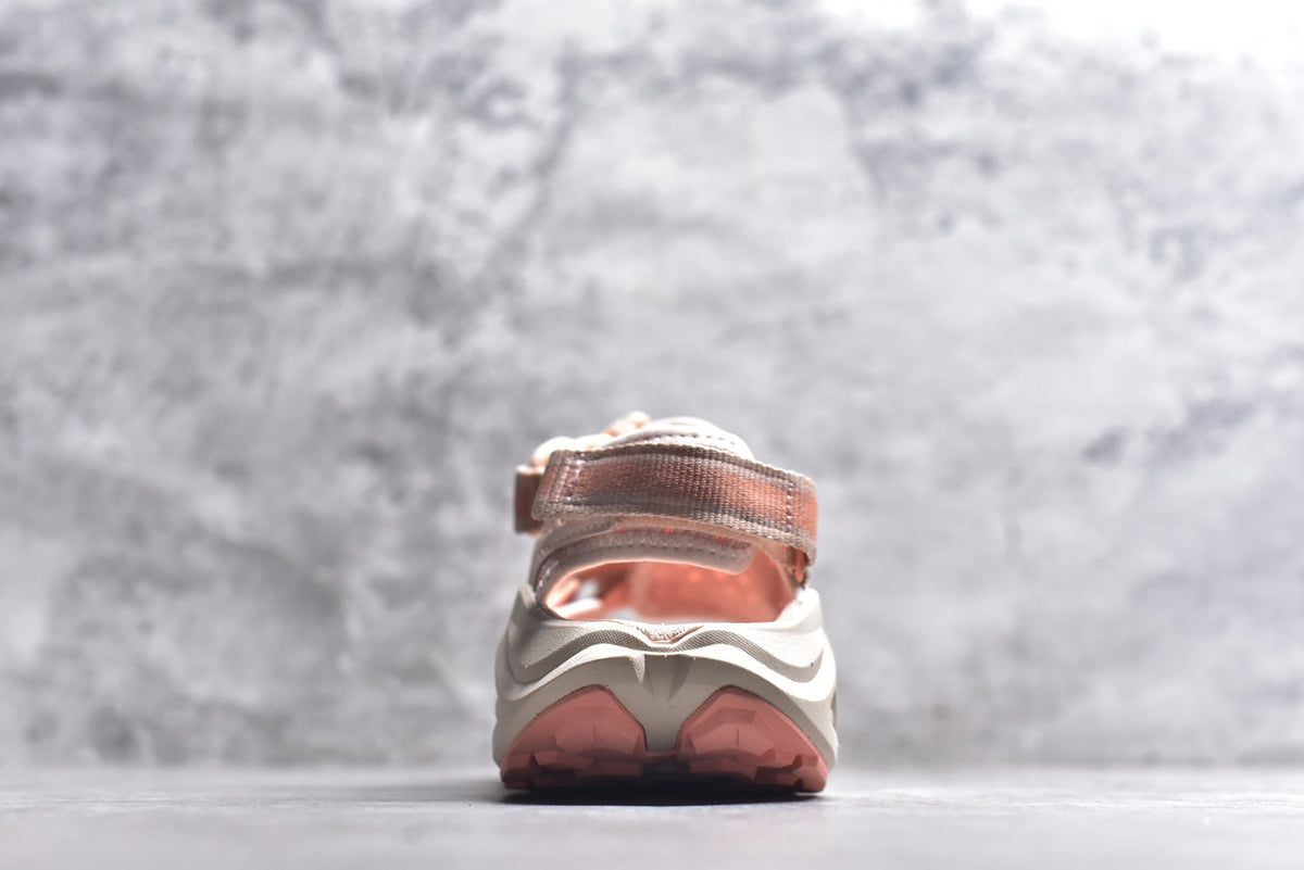 HOKA Recovery Women's Men's Shoes | Coral Pink & Light Gray Buckle Strap Sandals