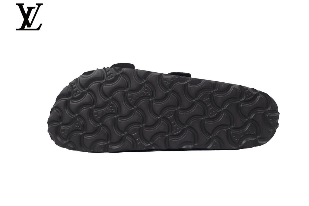 louis vuitton shoes for man  women Birkenstock Slide Sandal in Dark Grey with Double Buckle and Cork Footbed