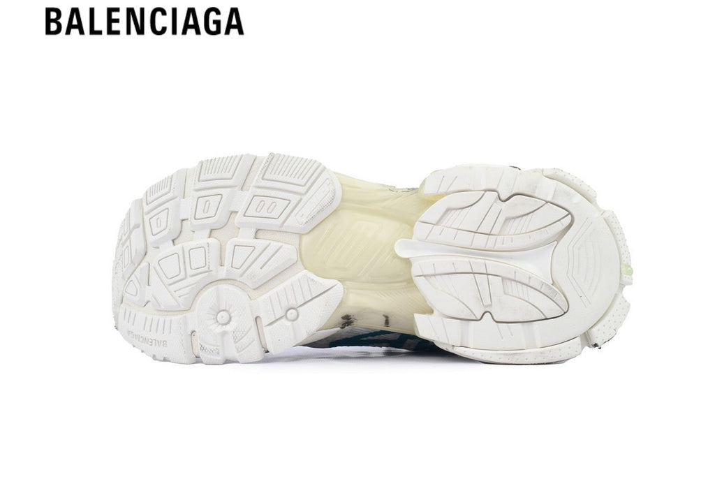 Balenciaga Runner men's shoes  women sneakers — White Mesh & Blue Graffiti Print