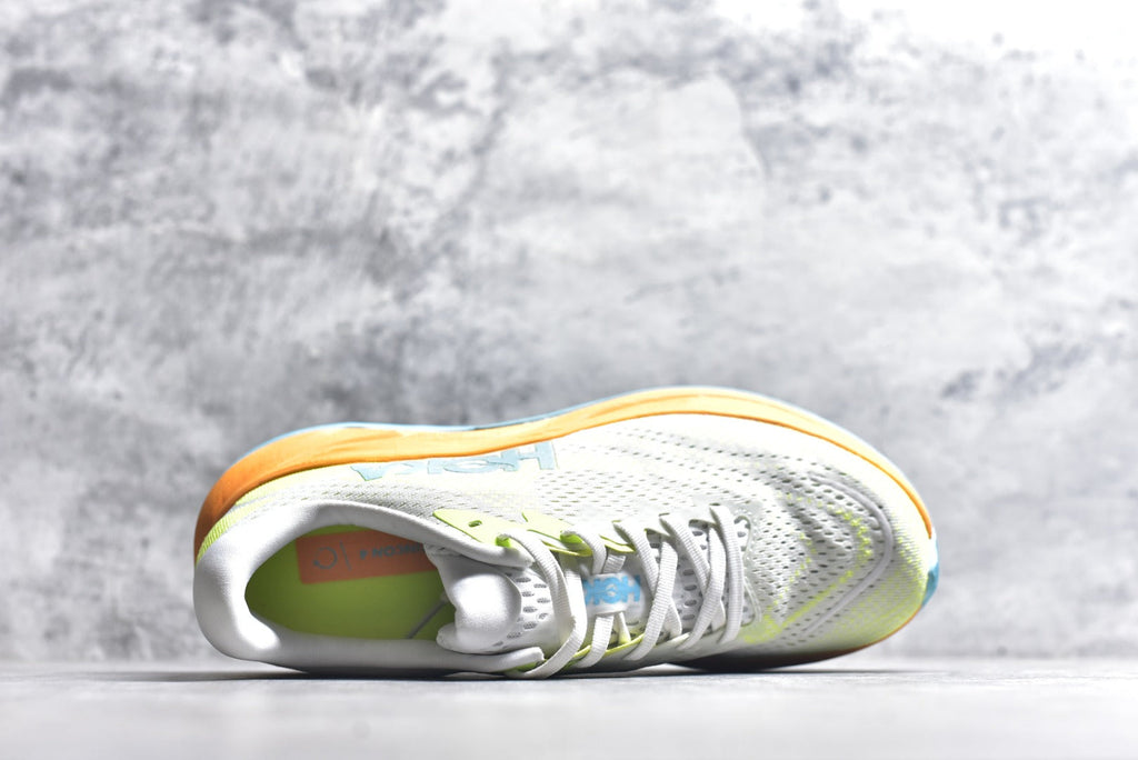 HOKA Rincon 4 Women's Men's Shoes | White, Orange & Aqua Blue Mesh Running Sneakers