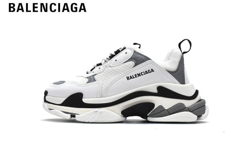 Balenciaga Triple S men's shoes  women sneakers — White, Grey & Black