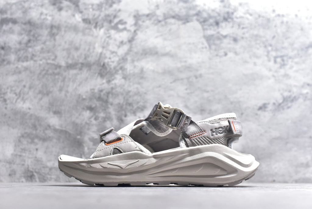 HOKA Recovery Women's Men's Shoes | Light Gray & White Buckle Strap Sandals