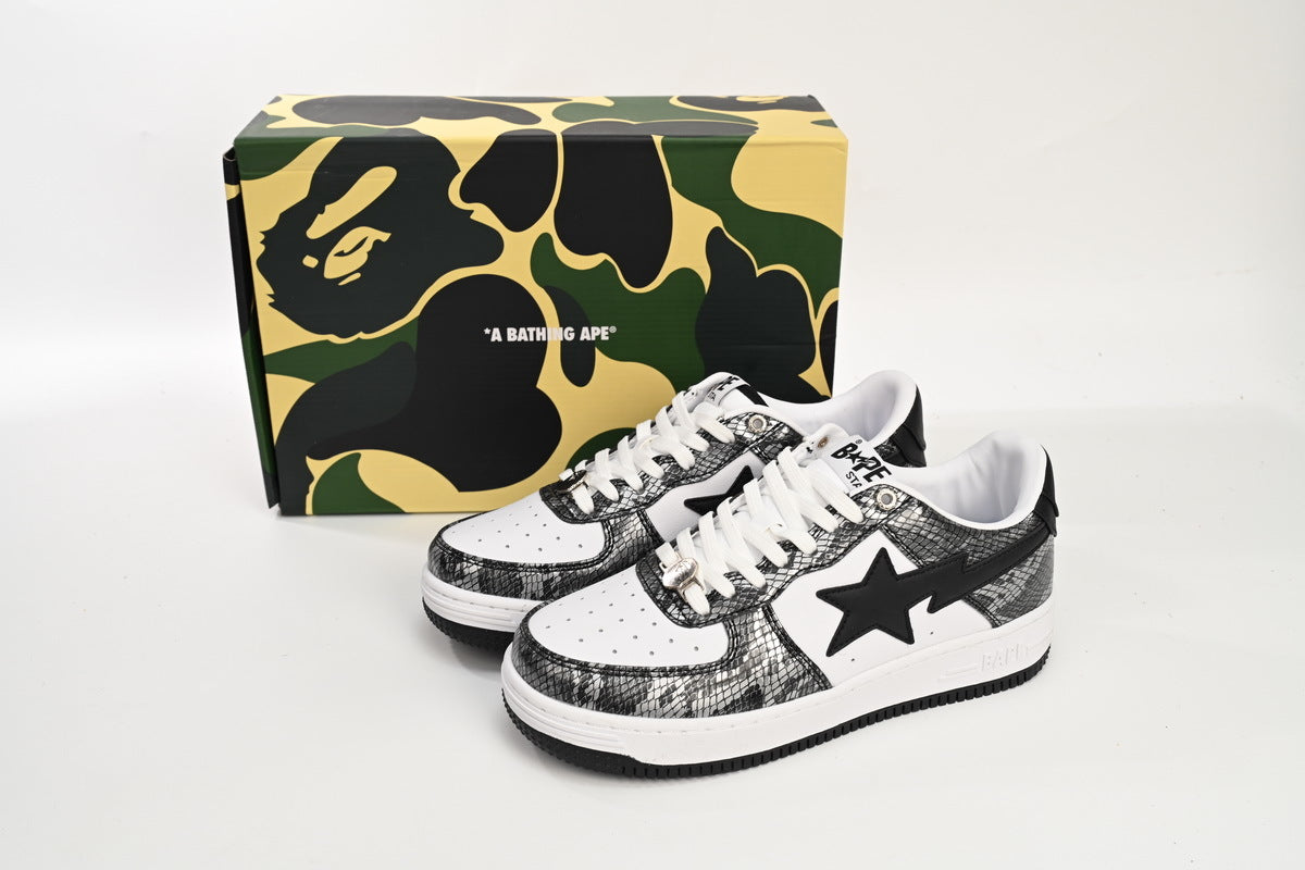 A BATHING APE BAPE STA Black & White Snakeskin-Pattern Sneakers | Women's & Men's Skate-Inspired Shoes