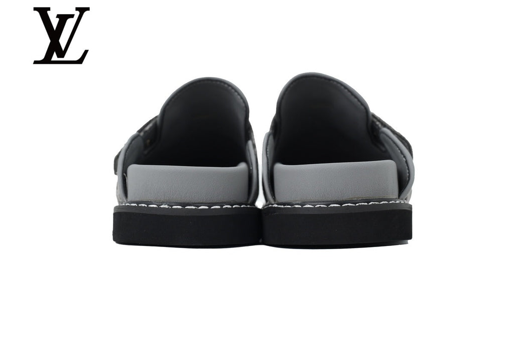louis vuitton shoes for man  women Grey Monogram-Pattern Denim Mules | Sizes 35–46