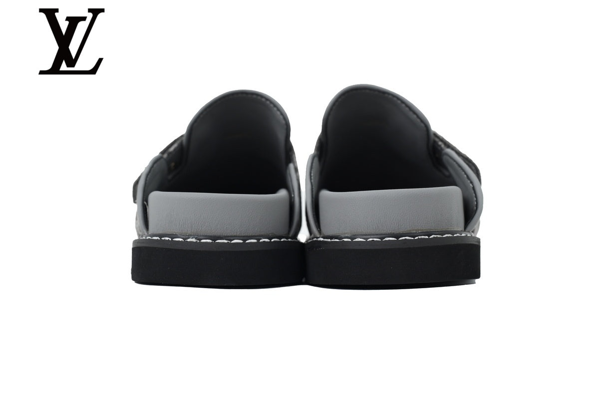 louis vuitton shoes for man  women Grey Monogram-Pattern Denim Mules | Sizes 35–46