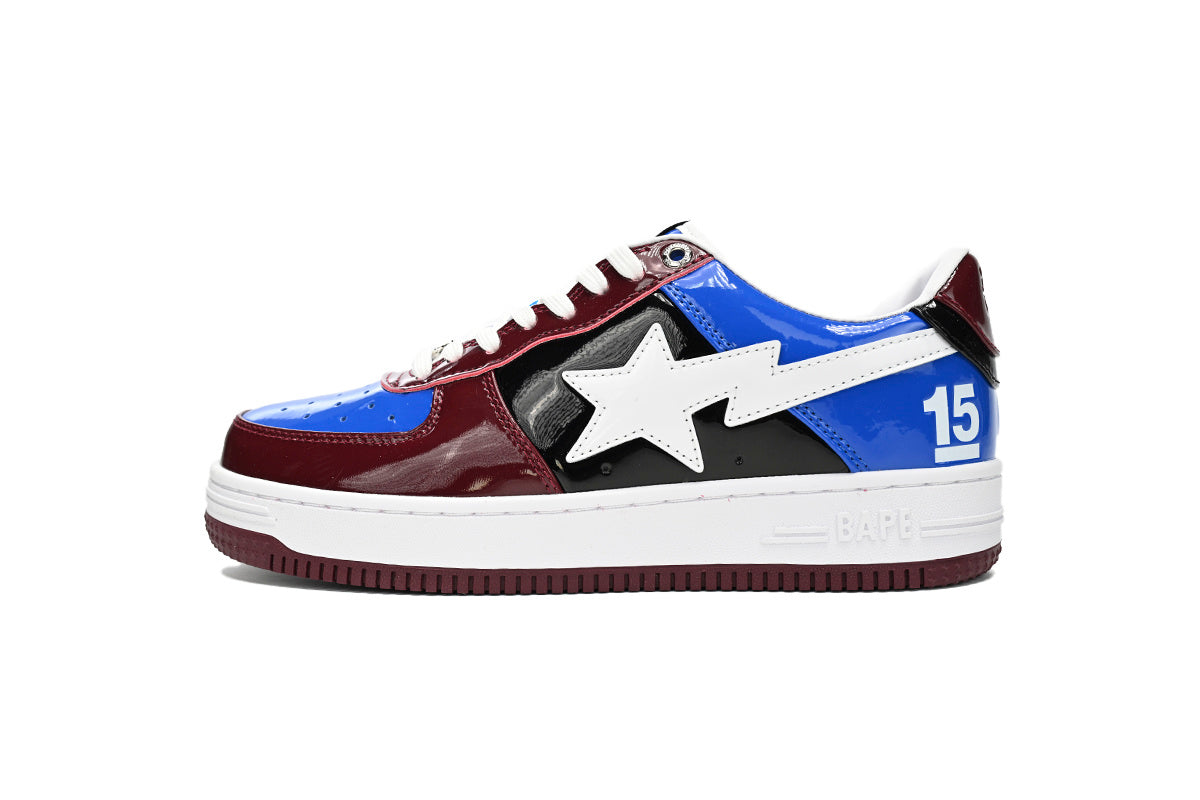 A BATHING APE BAPE STA Glossy Burgundy & Royal Blue Sneakers | Women's & Men's Skate-Inspired Shoes
