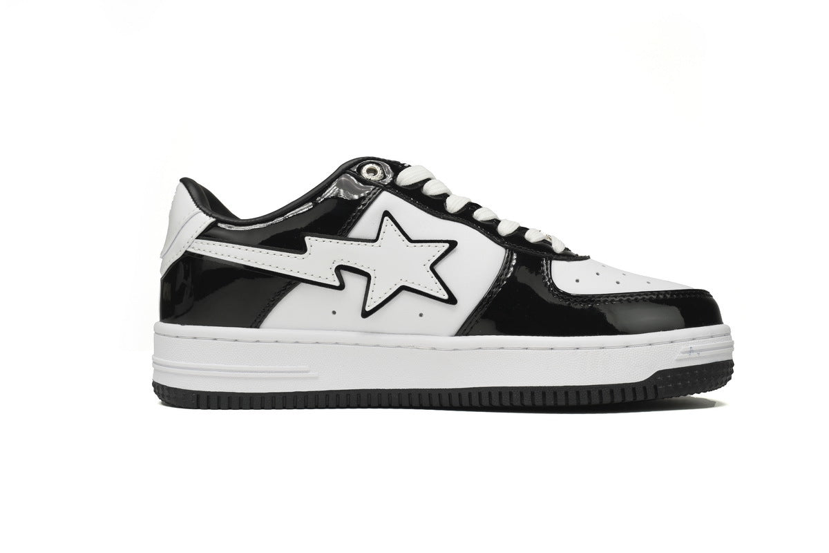 A BATHING APE BAPE STA Glossy Black & White Sneakers | Women's & Men's Skate-Inspired Shoes