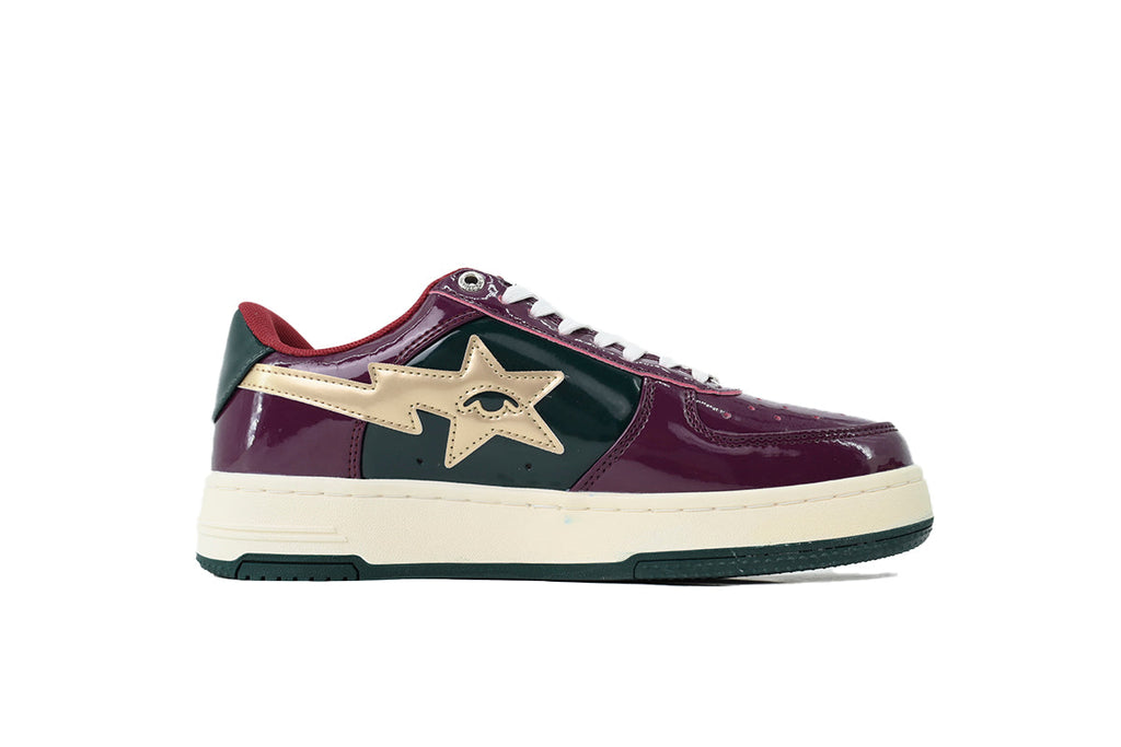 A BATHING APE BAPE STA Glossy Burgundy & Forest Green Eye-Graphic Sneakers | Women's & Men's Skate-Inspired Shoes