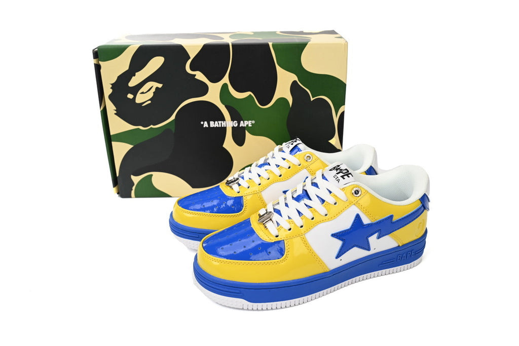 A BATHING APE BAPE STA Glossy Yellow & Royal Blue Sneakers | Women's & Men's Skate-Inspired Shoes