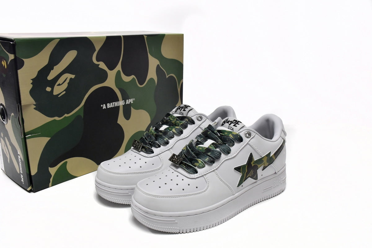 A BATHING APE BAPE STA White & Green Camo Sneakers | Women's & Men's Skate-Inspired Shoes