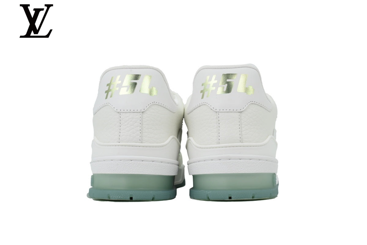 Louis Vuitton Trainer  shoes for man  women Sneaker – White with Light Green Sole