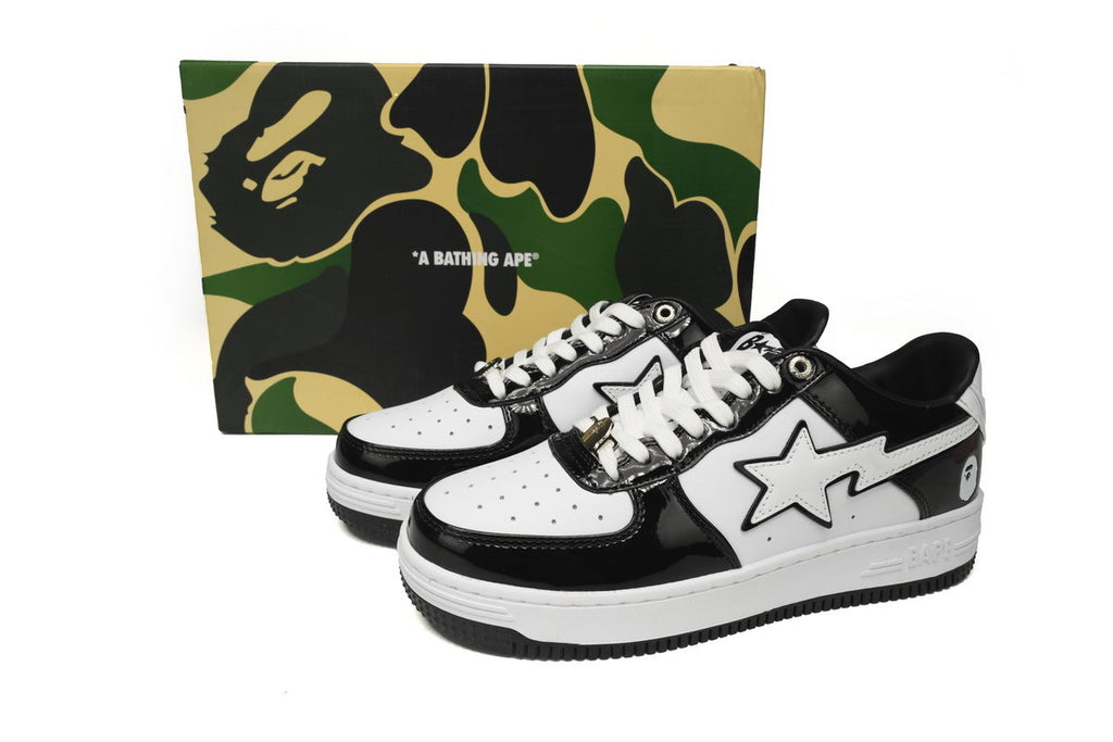 A BATHING APE BAPE STA Glossy Black & White Sneakers | Women's & Men's Skate-Inspired Shoes