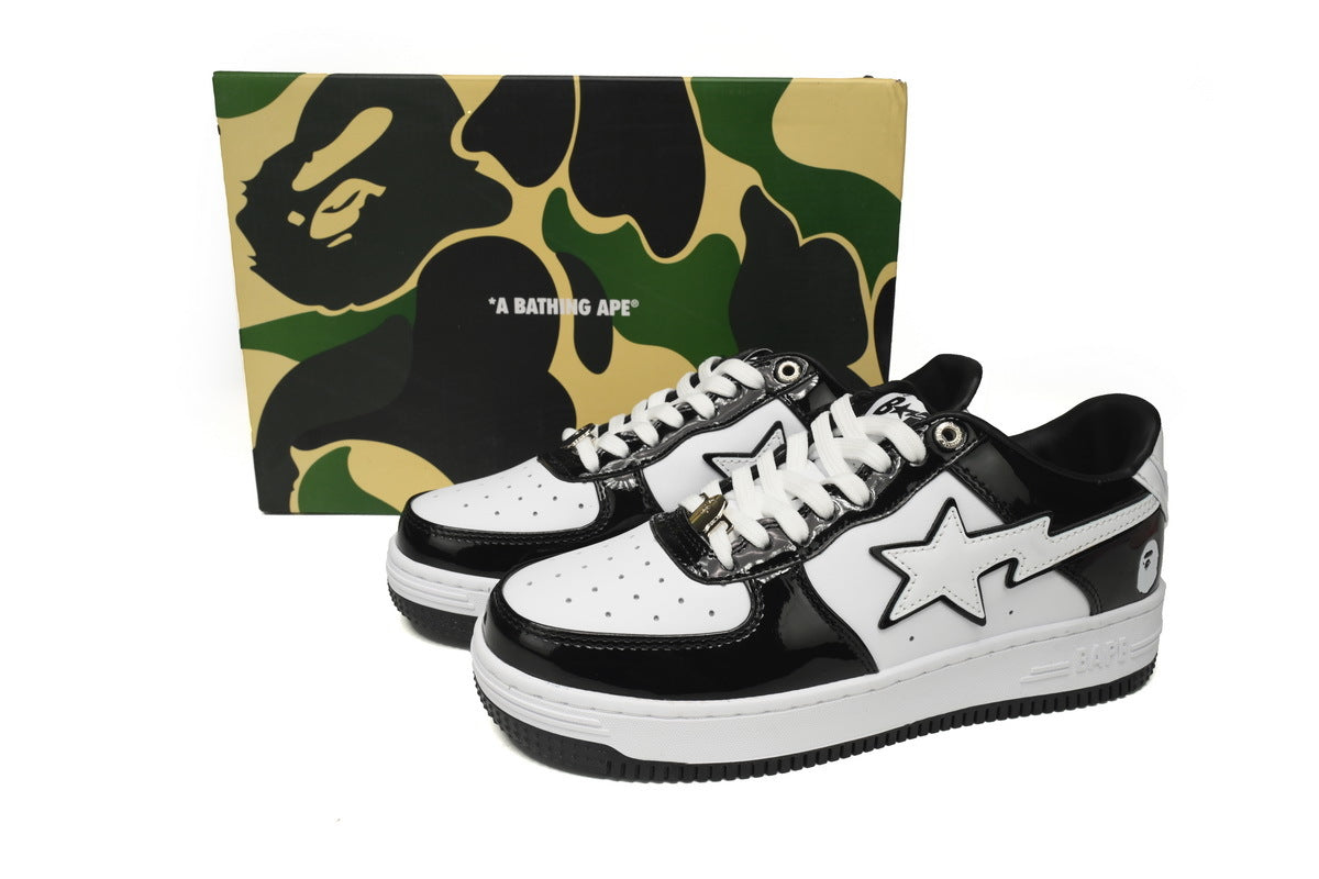 A BATHING APE BAPE STA Glossy Black & White Sneakers | Women's & Men's Skate-Inspired Shoes