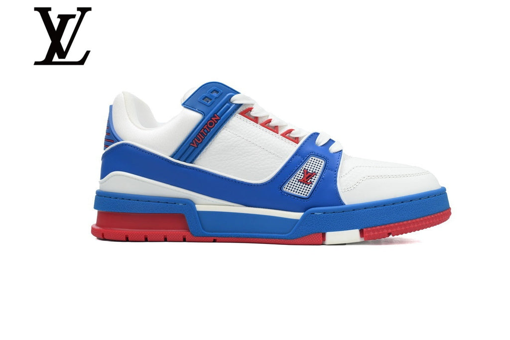 Louis Vuitton Trainer shoes for man  women Sneakers - White, Blue and Red