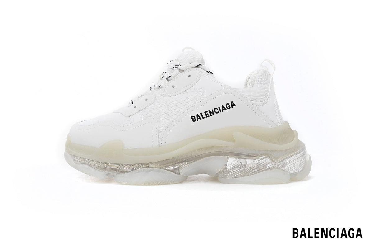 Balenciaga Triple S men's shoes  women sneakers – White & Clear Sole II