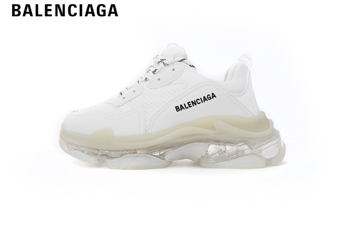 Balenciaga Triple S men's shoes  women sneakers — White, Clear Sole