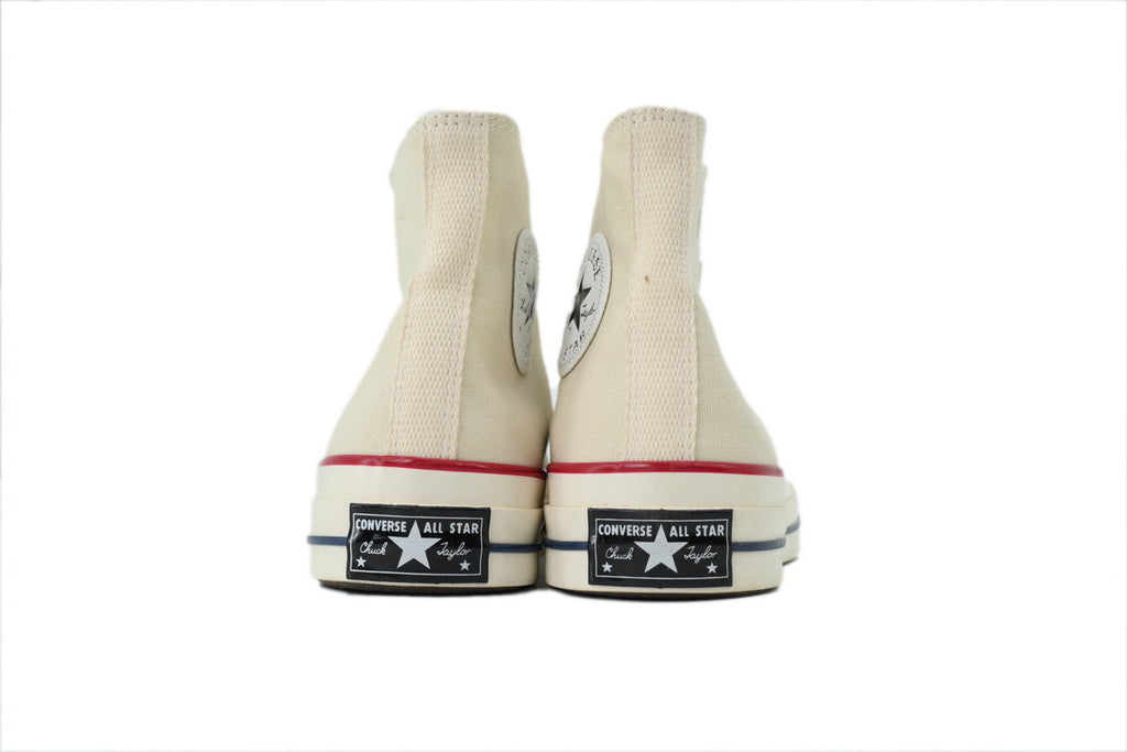 Converse Chuck 70 Women's Men's Shoes | Cream High-Top Canvas Sneakers with Red & Blue Stripes