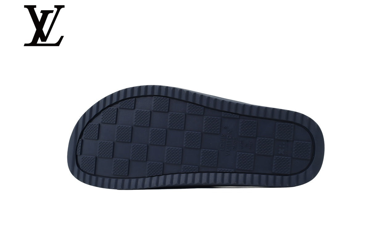 louis vuitton shoes for man  women sneakers Navy Blue Monogram-Pattern Denim-Look Slides | Sizes 35–46