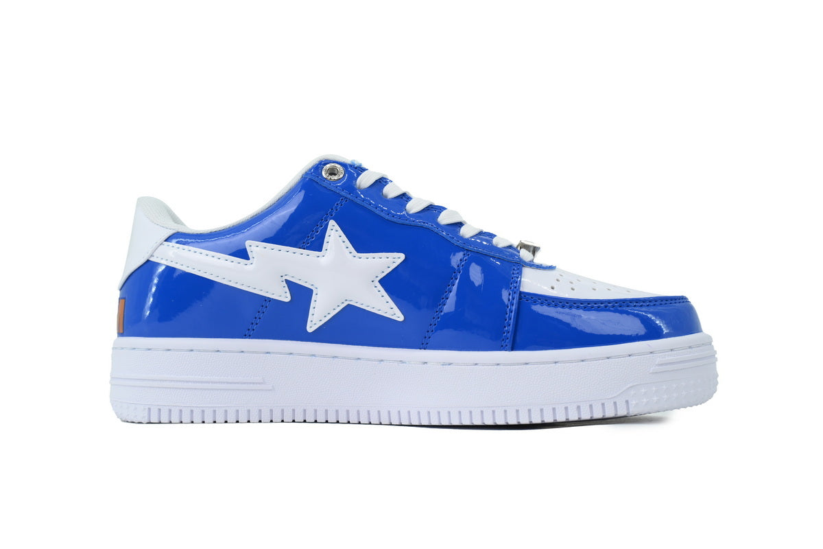 A BATHING APE BAPE STA Glossy Royal Blue & White Shark Sneakers | Women's & Men's Skate-Inspired Shoes