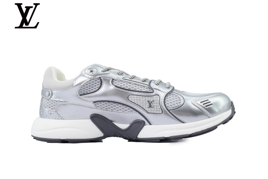LV Low Top Sneaker Silver & Lavender Metallic Mesh Leather White Midsole