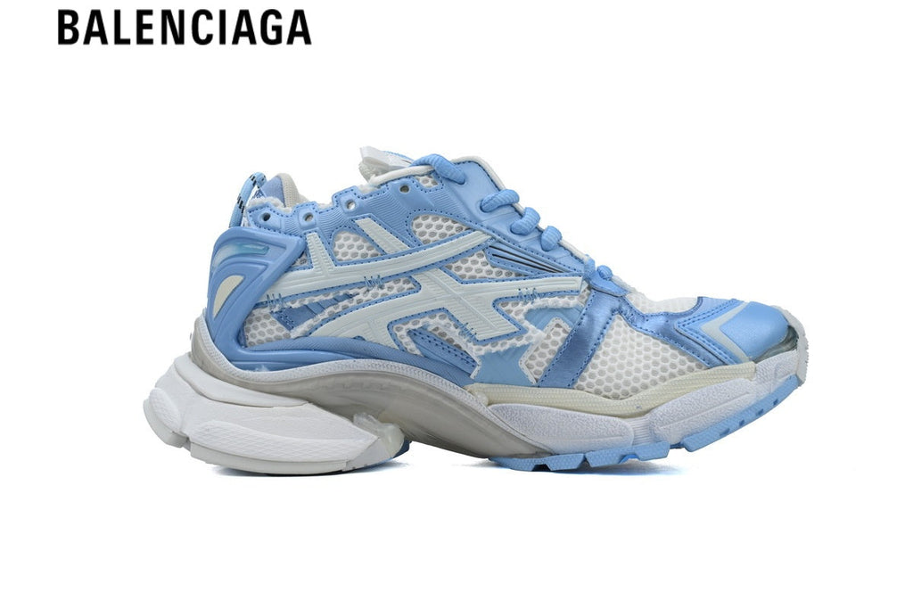 Balenciaga Runner Sneaker — White Mesh & Light Blue Synthetic Overlays
