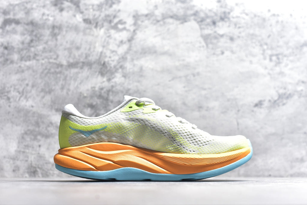 HOKA Rincon 4 Women's Men's Shoes | White, Orange & Aqua Blue Mesh Running Sneakers