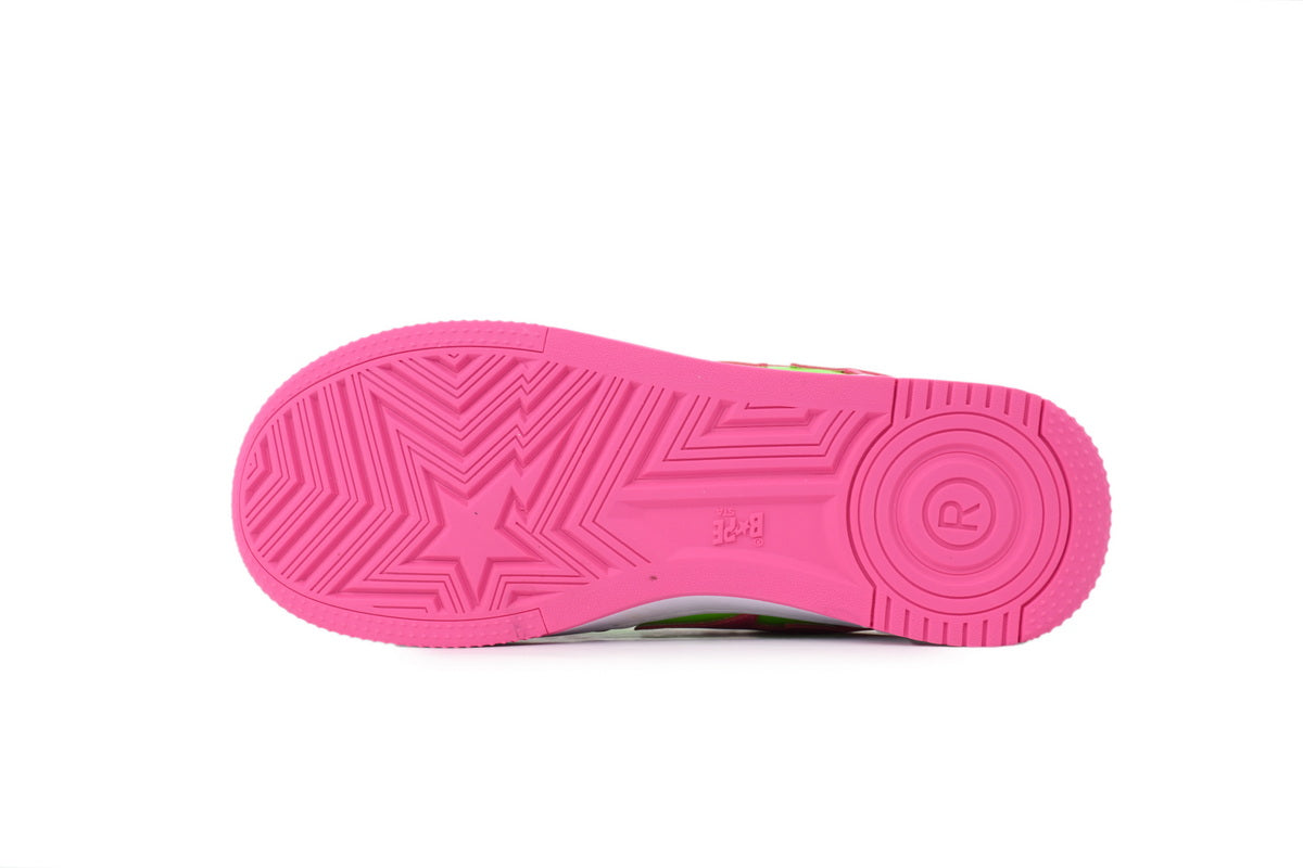A BATHING APE BAPE STA Glossy Hot Pink & Neon Green Sneakers | Women's & Men's Skate-Inspired Shoes