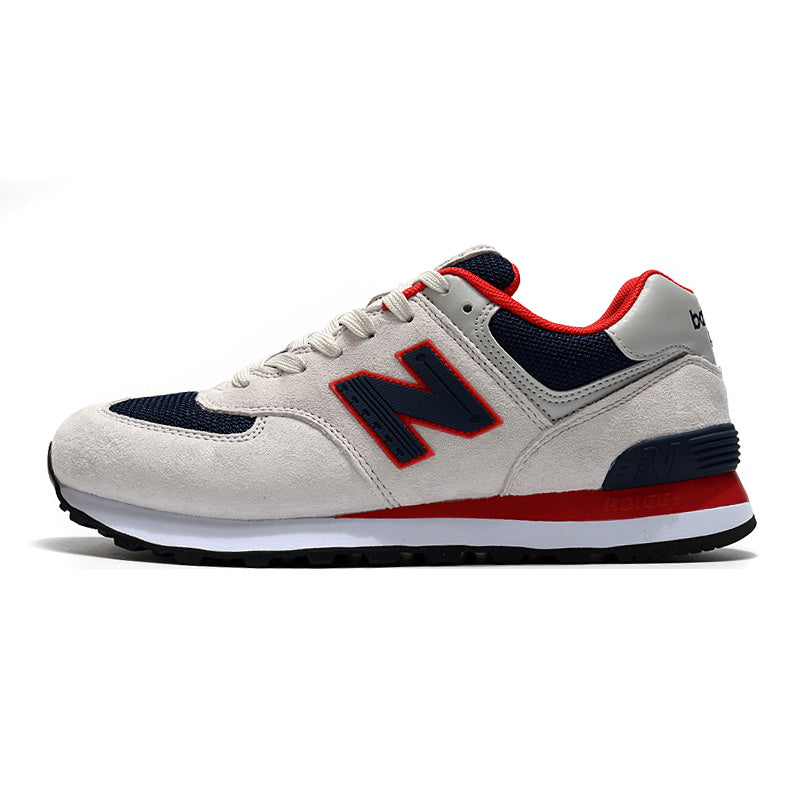 New Balance 574 Women's & Men's Light Grey Navy & Red Retro Sneakers