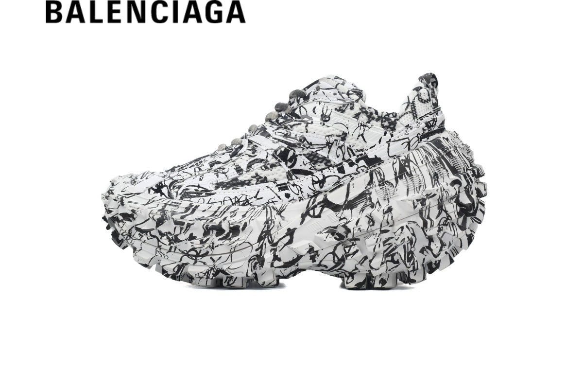 Balenciaga Graffiti Defender Sneakers in Black and White