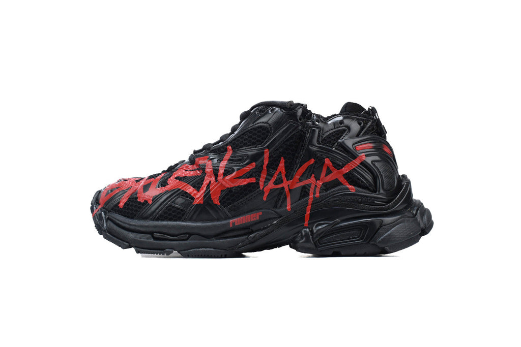 Balenciaga  men's shoes Track  Runner Sneaker – Distressed Low-Top balenciaga runners Black and Red