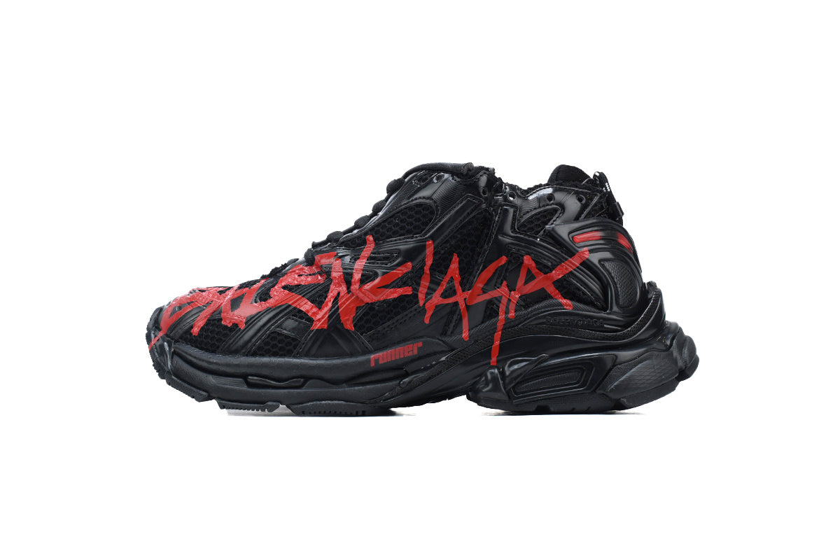 Balenciaga  men's shoes Track  Runner Sneaker – Distressed Low-Top balenciaga runners Black and Red