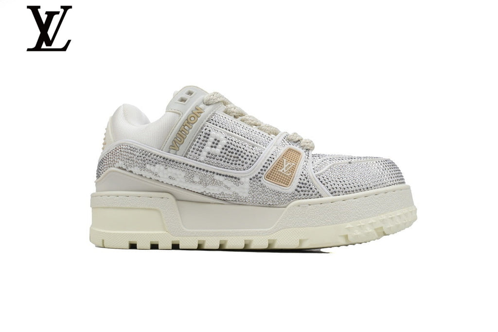 Louis Vuitton Trainer shoes for man  women Sneakers - White Crystal-Style Rhinestone