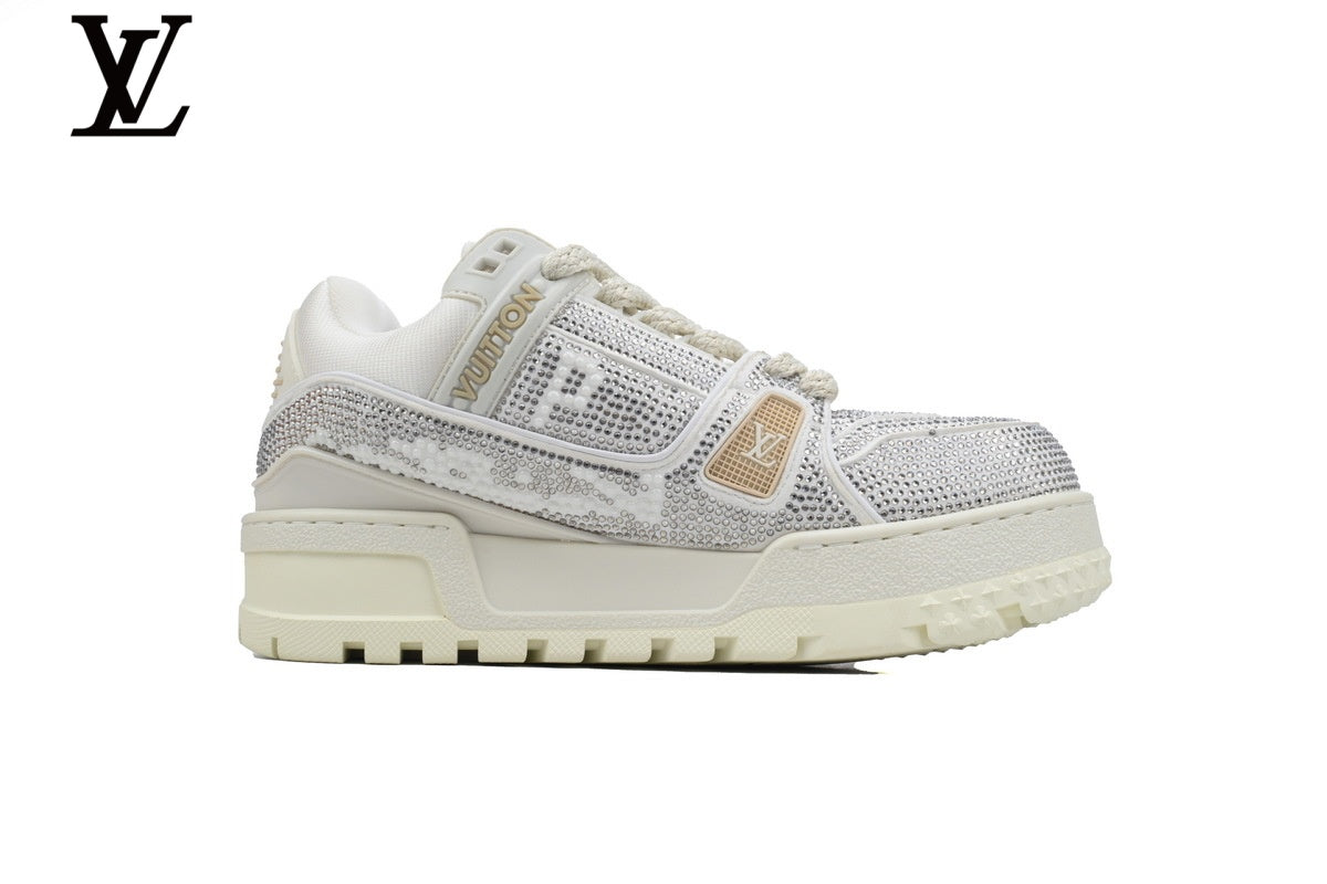 Louis Vuitton Trainer shoes for man  women Sneakers - White Crystal-Style Rhinestone