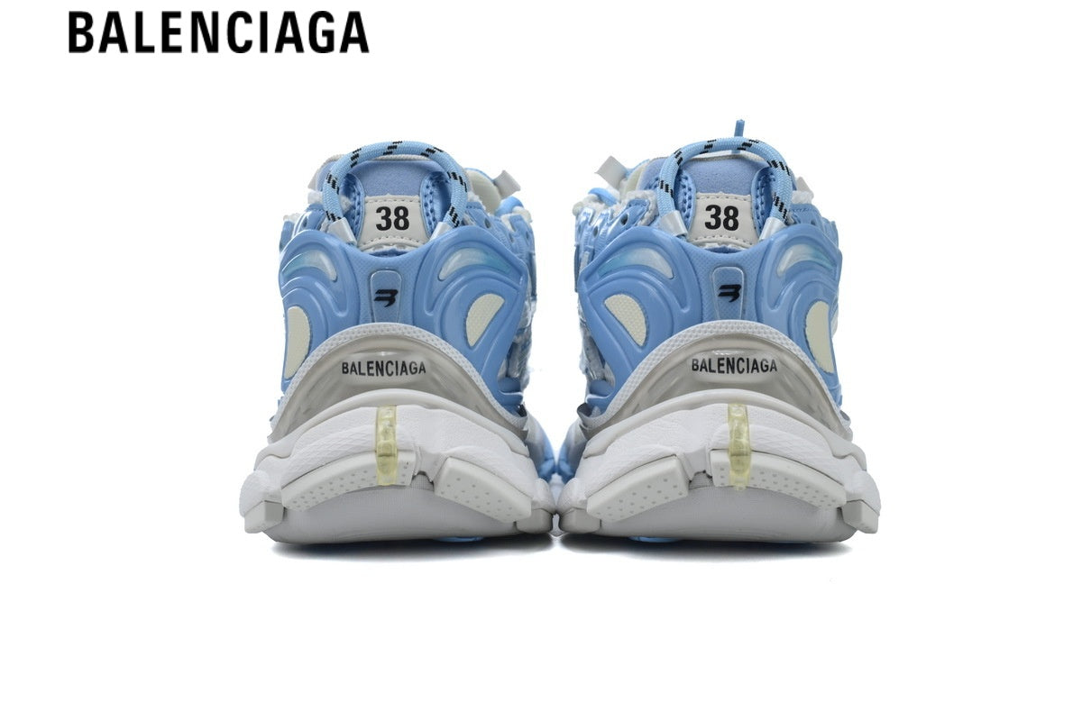 Balenciaga Runner Sneaker — White Mesh & Light Blue Synthetic Overlays