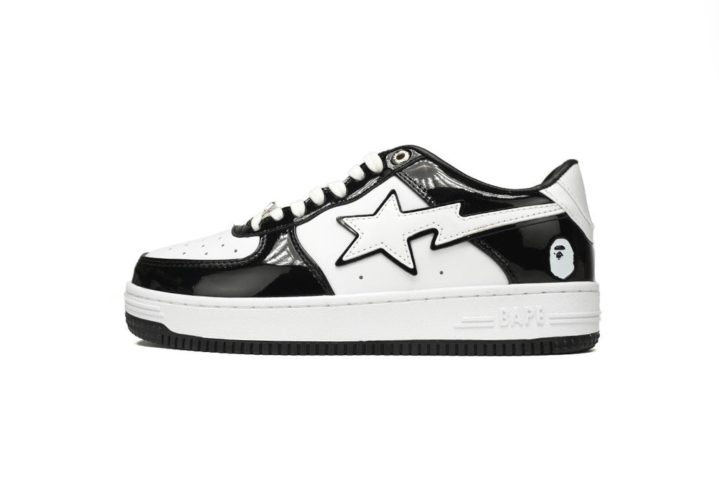 A BATHING APE BAPE STA Glossy Black & White Sneakers | Women's & Men's Skate-Inspired Shoes