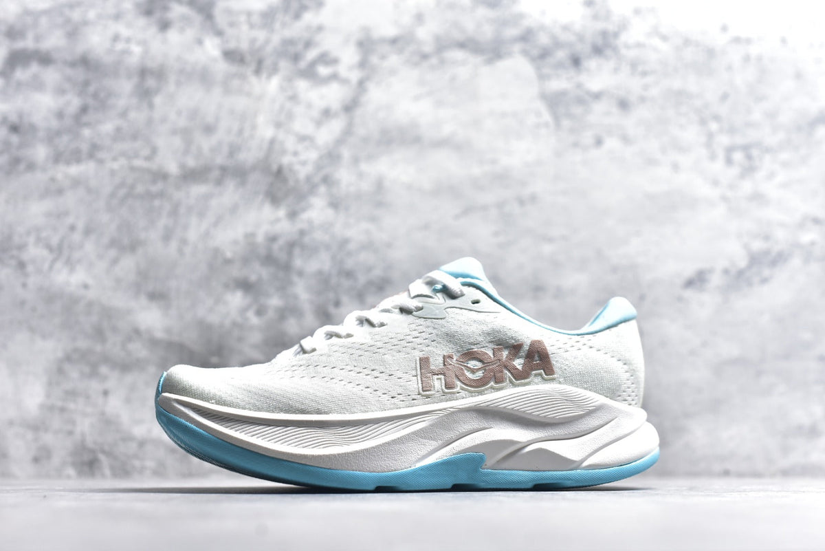 HOKA Rincon 4 Women's Men's Shoes | White & Aqua Blue Mesh Running Sneakers