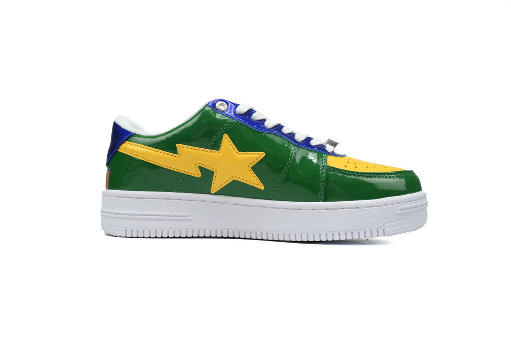 A BATHING APE BAPE STA Glossy Green, Yellow & Blue Shark Sneakers | Women's & Men's Skate-Inspired Shoes