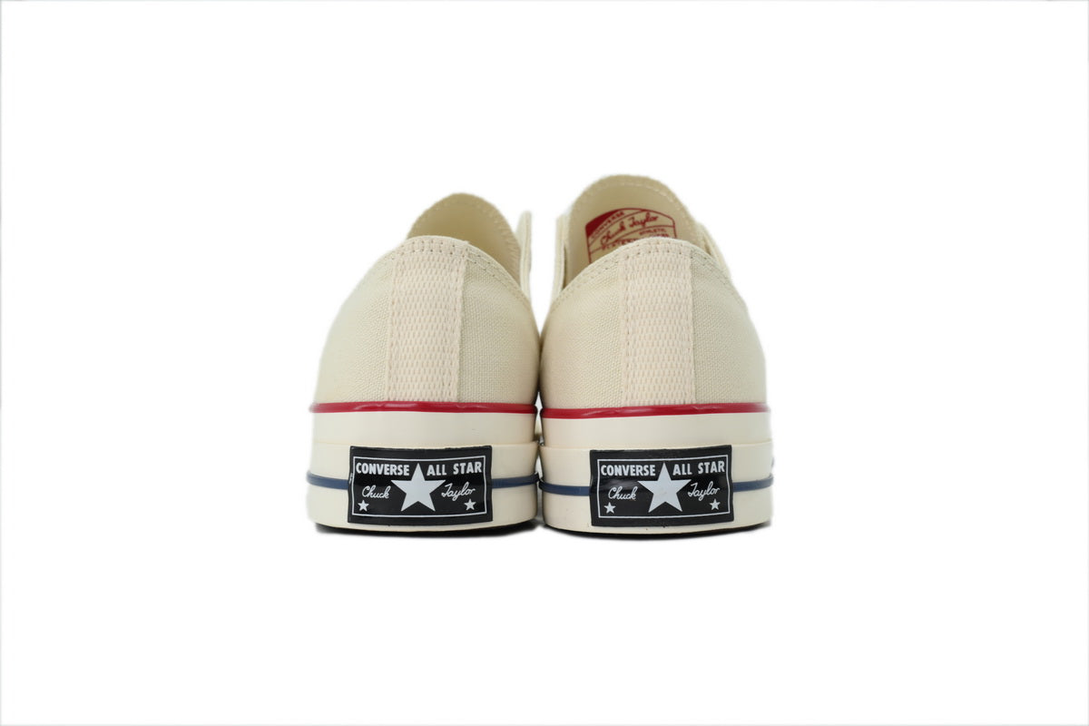 Converse Chuck 70 Women's Men's Shoes | Cream Low-Top Canvas Sneakers with Red & Blue Stripes