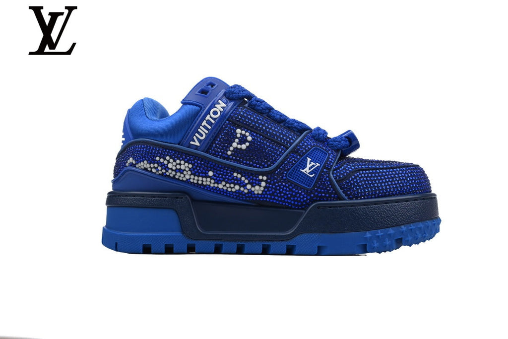 Louis Vuitton Trainer shoes for man  women Sneakers – Blue Rhinestone