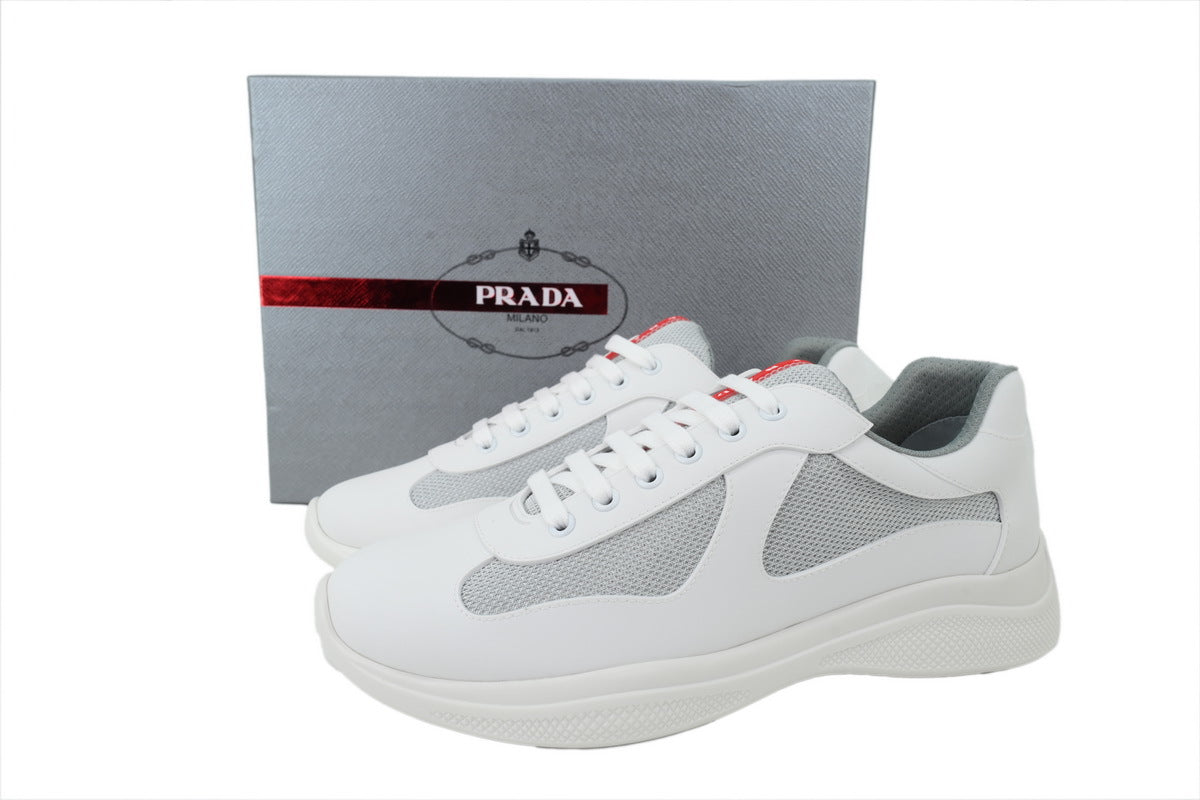 Prada America's Cup Sneakers  slip ons womens  prada designer mens shoes  Off-white / Whitish-gray