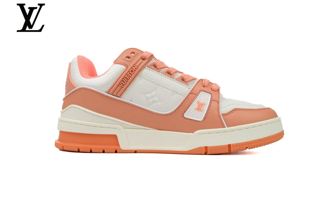 Louis Vuitton Trainer shoes for man  women Leather Sneakers - Peach and White