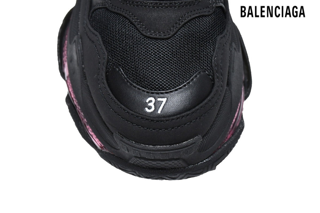 Balenciaga Triple S men's shoes  women sneakers Clear Sole Sneaker Black Burgundy