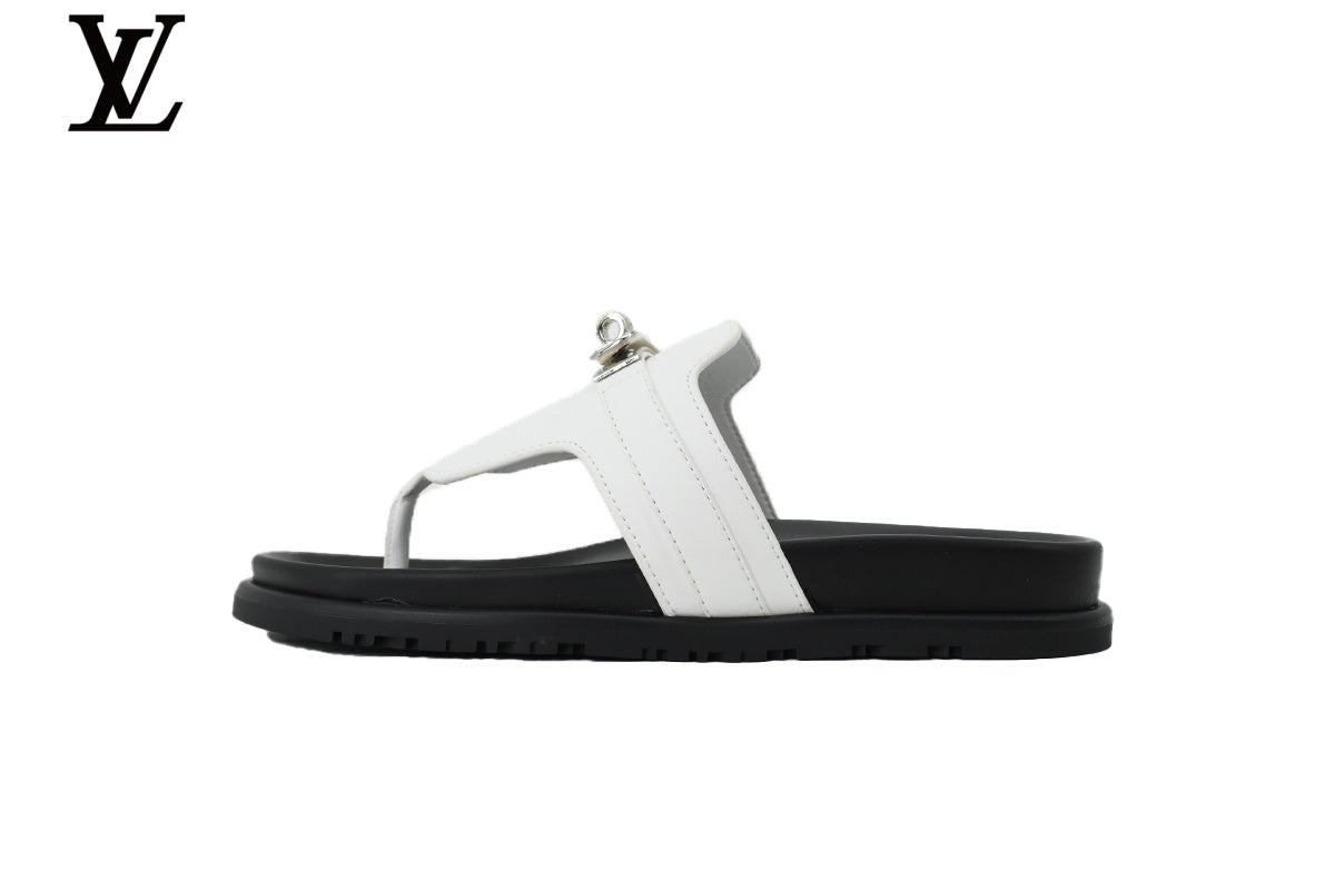 Louis Vuitton Flip Flop Sandal in White with Metal Buckle